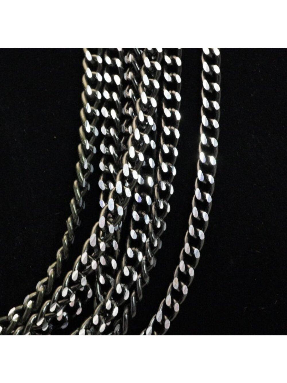 Vintage Multi Strand Gunmetal Tone Chain Necklace Rhinestone Stations 30 Inch - Picture 2 of 6